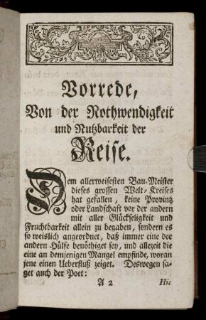 Vorrede, Von der Nothwendigkeit und Nutzbarkeit der Reise.