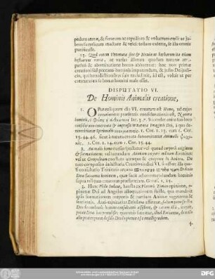 Disputatio VI. De Hominis Animalis creatione