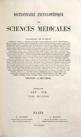 Dictionnaire encyclopédique des sciences médicales, 3,9. Sep - Sir