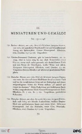III. Miniaturen und Gemälde (Nr. 131-148)