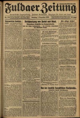 Erste Ausgabe vom Sonntag, den 03. Dezember 1933.