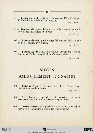 Sièges - Ameublement de salon (Nr. 102-108)