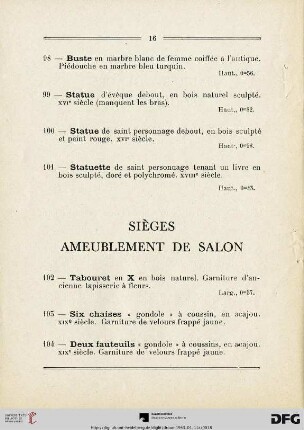 Sièges - Ameublement de salon (Nr. 102-108)