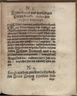 N. 3. Ferner Extract aus demselbigen Haupt-Recesse, de dato den 10. Junii Anno 1646.