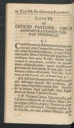Caput VII. De Officio Pastoris, Circa Administrationem Coenae Dominicae