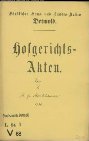 Voss, Johann Gerd zu Oerlinghausen gegen Meier zu Menkhausen - Schuldforderung