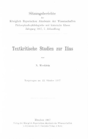 Textkritische Studien zur Ilias