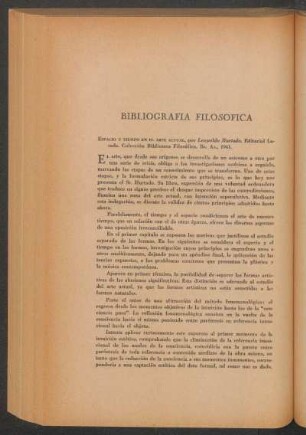Bibliografía filosófica : Espacio y tiempo en el arte actual, por Leopoldo Hurtado
