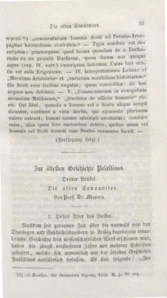 55-88 Zur ältesten Geschichte Palästinas : dritter Artikel : die alten Canaaniter
