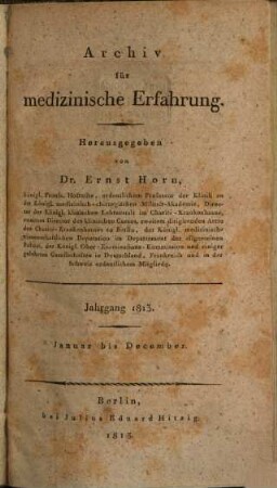 Archiv für medizinische Erfahrung. [25]. 1813