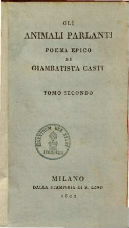 Gli animali parlanti : Poema epico, 2