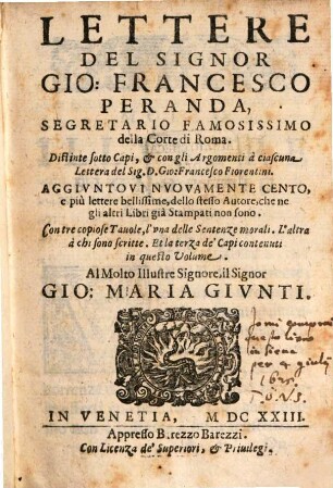 Lettere del Signor Gio. Francesco Peranda