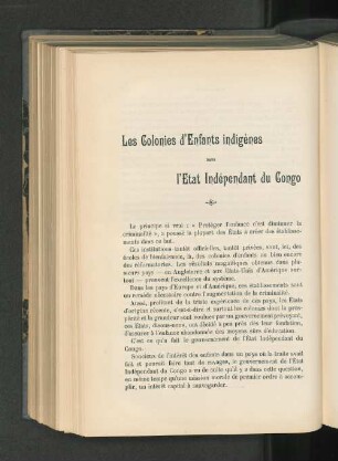 Les Colonies d'Enfants indiènes dans l'Etat Indépendant du Congo.
