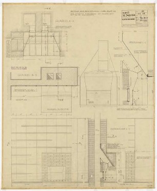 Wohnhaus Jagusch, Karlsruhe Ausführungsplanung: Kaminwand Ansicht, Schnitte 1:10, 1:1