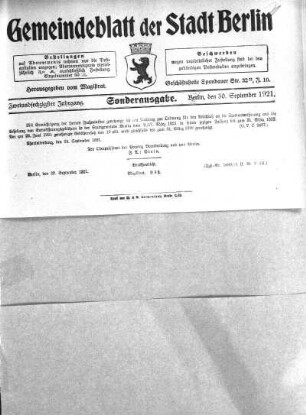 Sonderausgabe, 30. September 1921