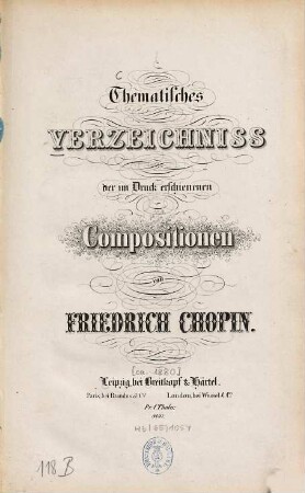 Thematisches Verzeichnis der im Druck erschienenen Compositionen von Friedrich Chopin