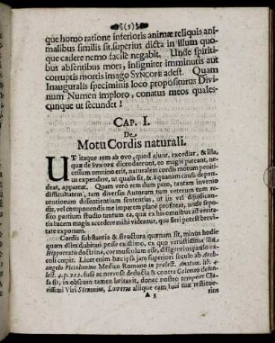 Cap. I. De Motu Cordis naturali.