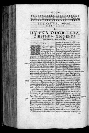 Petri Castelli, Romani, Exetasis De Hyaena Odoriefera, Zibethum Gignente, quae Civetta vulgo appellatur