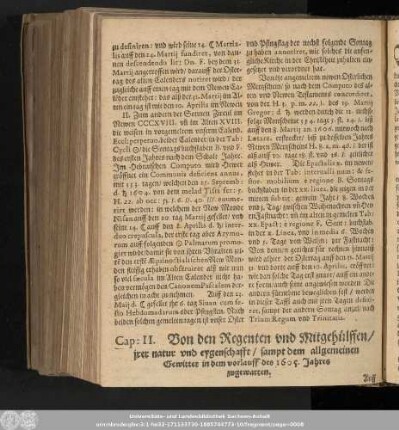 Cap: II. Von den Regenten und Mitgehülffen/ irer natur und eygenschafft/ sampt dem allgemeinen Gewitter in dem vorlauff des 1605. Jahres zugewarten.