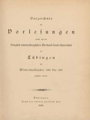 Vorlesungsverzeichnis 1880/81