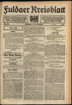 Erste Ausgabe vom Samstag, den 30. Dezember 1916.