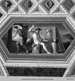 Deckendekoration mit mythologischen Szenen : Vulkanus (Allegorie des Feuers)