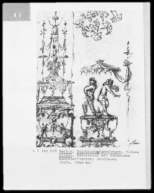 Dekoration mit tanzenden Komödienfiguren