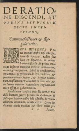De Ratione Discendi, Et Ordine Studiorum Recte Instituendo ...