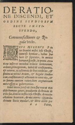 De Ratione Discendi, Et Ordine Studiorum Recte Instituendo ...