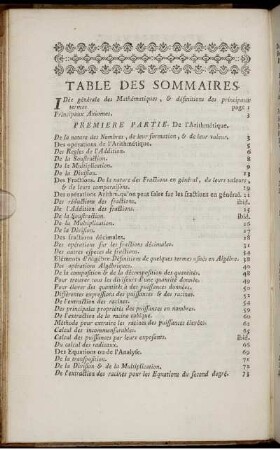 Table des Sommaires.