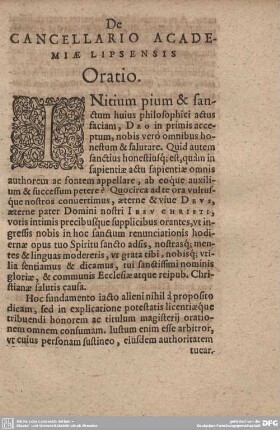 DE CANCELLARIO ACADEMIAE LIPSENSIS Oratio.