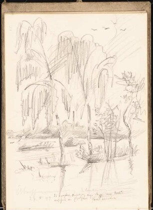 Skizzenbuch 1899: Überschwemmte Landschaft bei Eilenburg, perspektivische Ansicht