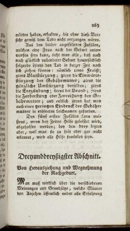 Dreyunddreyßigster Abschnitt. Von Herausziehung und Wegnehmung der Nachgeburt.