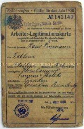 Legitimationskarte der Deutschen Arbeiterzentrale für ausländische Arbeitskräfte