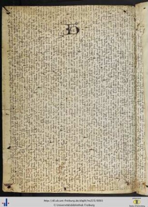 [Freistehender vorderer Spiegel] Fragment einer lateinischen Pergamenturkunde (Notariatsinstrument); Datum: 17. April 1398.