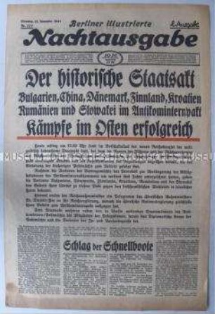 Umschlagblatt der Abendzeitung "Berliner illustrierte Nachtausgabe" zum Beitritt mehrerer Staaten zum Antikominternpakt