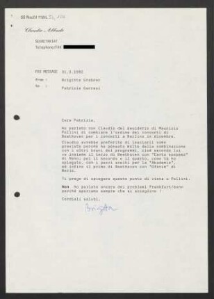 Brief an Patrizia Garrasi, 31.03.1992