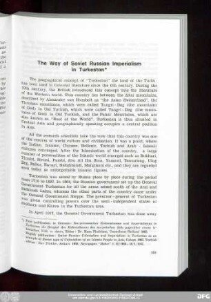 The Way of Soviet Russian Imperialism in Turkestan