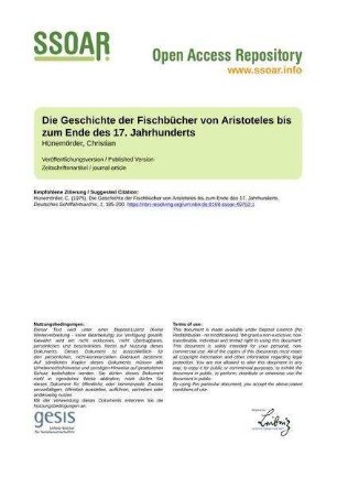 Die Geschichte der Fischbücher von Aristoteles bis zum Ende des 17. Jahrhunderts