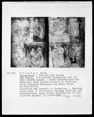Tristan und Isolde — Zweistreifige Bildseite, Folio 11 recto