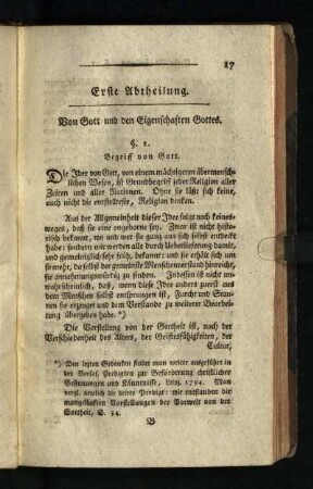 Erste Abtheilung: Von Gott und den Eigenschaften Gottes