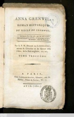 T. 3: Anna Grenwil : Roman Historique Du Siècle De Cromwel