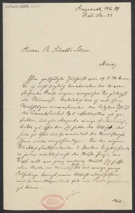 Brief an B. Schott's Söhne : 30.06.1889