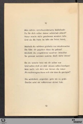 IV: Was zehrst · verschwenderische lieblichkeit