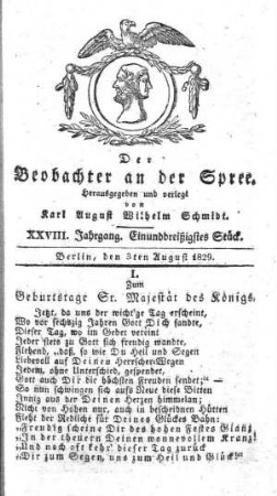 31. Stueck, 3. August 1829