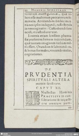 De Prudentia Spirituali Altera mentis sanctitate. Caput XII.