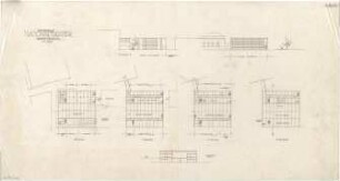 Gsaenger, Gustav; München; Nationaltheater - Werkstättenbau (Grundriss EG, Grundriss 1. OG, Grundriss 2. OG, Grundriss 3. OG), Maximilianstr. u. Marstallplatz (Ansichten), Querschnitt