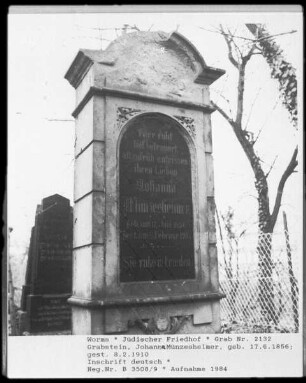 Grabstein von Johanna Münzesheimer (gestorben 1910.02.08)