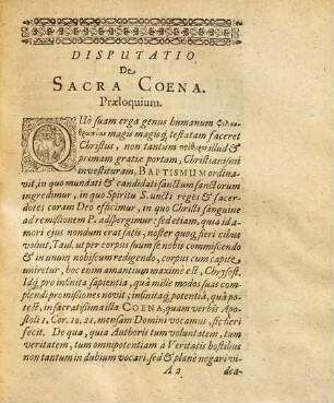 Disputatio Theologica De Sacra Coena Domini Nostri Jesu Christi