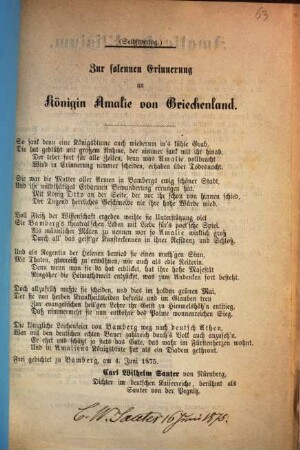Zur solennen Erinnerung an Königin Amalie von Griechenland